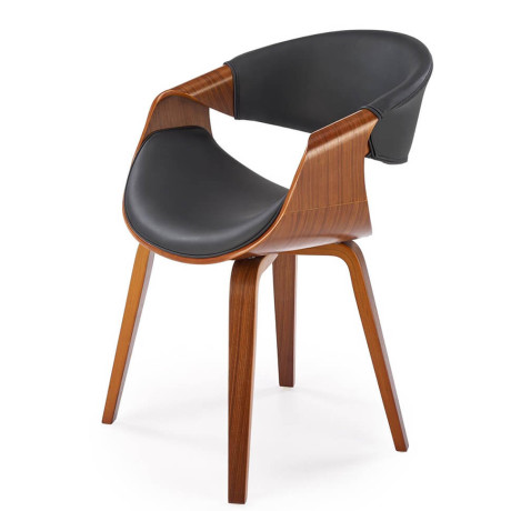 K544 HALMAR Upholstered Wooden Dining Chair in Black Eco Leather with Walnut Frame