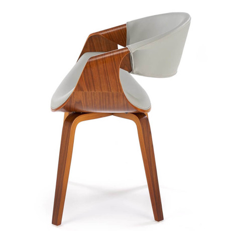 K544 HALMAR Upholstered Wooden Dining Chair in Grey Eco Leather with Walnut Frame