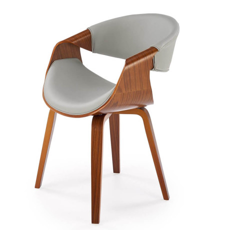 K544 HALMAR Upholstered Wooden Dining Chair in Grey Eco Leather with Walnut Frame