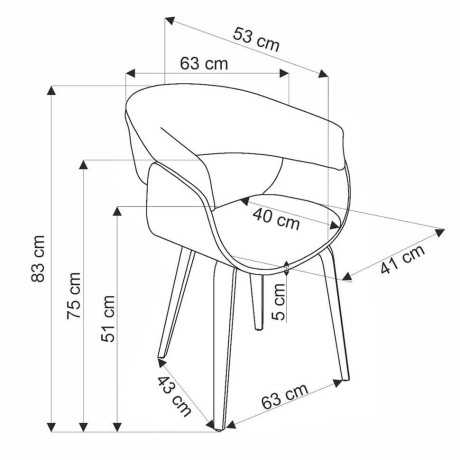 K545 HALMAR Upholstered Wooden Dining Chair in Grey Fabric with Walnut Frame