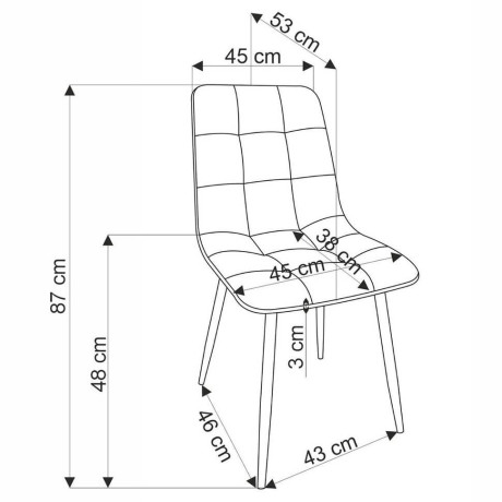 K547 HALMAR Upholstered Dining Chair in Black Fabric with Metal Legs