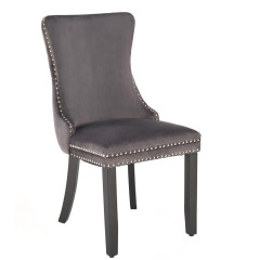 ALDA HALMAR Upholstered Wooden Dining Chair in Grey Fabric with Black Legs