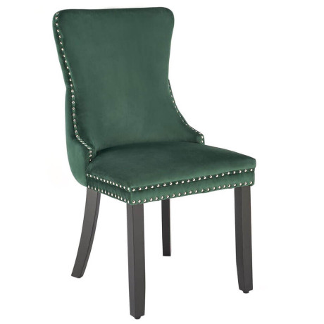 ALDA HALMAR Upholstered Wooden Dining Chair in Dark Green Fabric with Black Legs