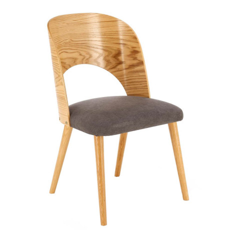 CADIZ HALMAR Upholstered Wooden Dining Chair in Grey Fabric with Natural Oak Frame