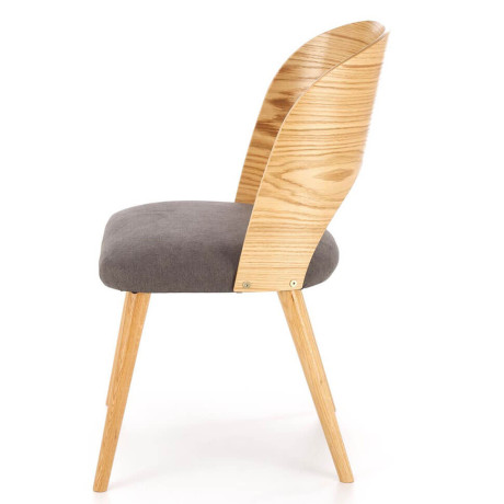 CADIZ HALMAR Upholstered Wooden Dining Chair in Grey Fabric with Natural Oak Frame