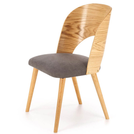 CADIZ HALMAR Upholstered Wooden Dining Chair in Grey Fabric with Natural Oak Frame