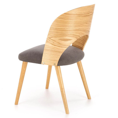 CADIZ HALMAR Upholstered Wooden Dining Chair in Grey Fabric with Natural Oak Frame