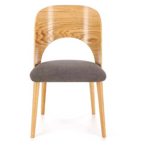 CADIZ HALMAR Upholstered Wooden Dining Chair in Grey Fabric with Natural Oak Frame