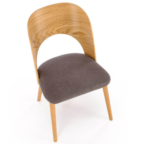CADIZ HALMAR Upholstered Wooden Dining Chair in Grey Fabric with Natural Oak Frame