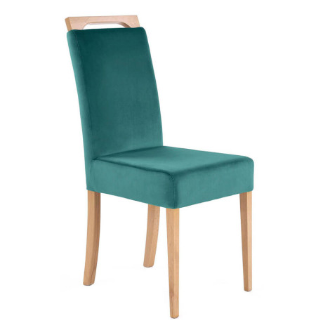 CLARION HALMAR Upholstered Wooden Dining Chair in Green Fabric with Honey Oak Frame