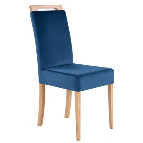 CLARION HALMAR Upholstered Wooden Dining Chair in Blue Fabric with Honey Oak Frame