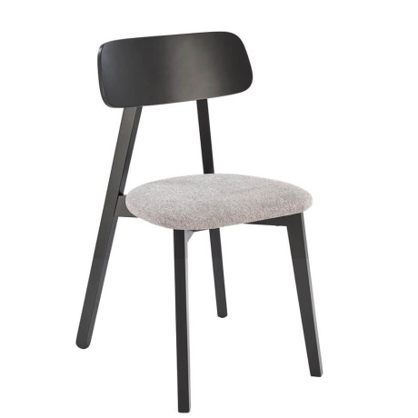 HYLO HALMAR Upholstered Wooden Dining Chair in Grey Fabric with Black Frame