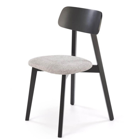 HYLO HALMAR Upholstered Wooden Dining Chair in Grey Fabric with Black Frame