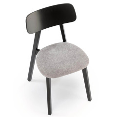 HYLO HALMAR Upholstered Wooden Dining Chair in Grey Fabric with Black Frame