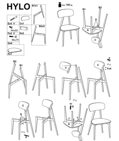 HYLO HALMAR Upholstered Wooden Dining Chair in Grey Fabric with Black Frame