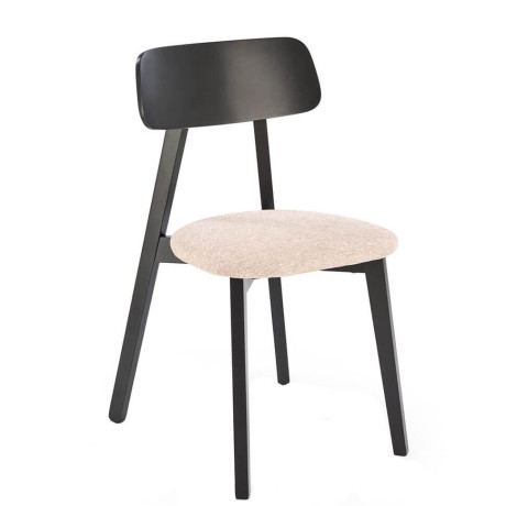 HYLO HALMAR Upholstered Wooden Dining Chair in Beige Fabric with Black Frame