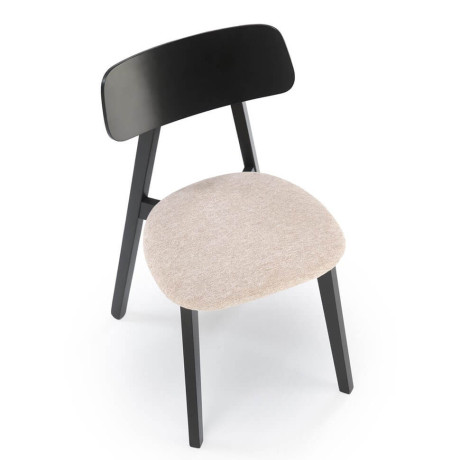 HYLO HALMAR Upholstered Wooden Dining Chair in Beige Fabric with Black Frame