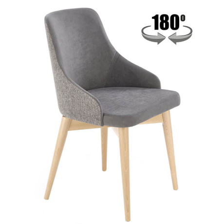 MALAGA HALMAR Swivel Upholstered Wooden Dining Chair in Grey Fabric with Beech Legs