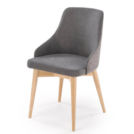MALAGA HALMAR Swivel Upholstered Wooden Dining Chair in Grey Fabric with Beech Legs