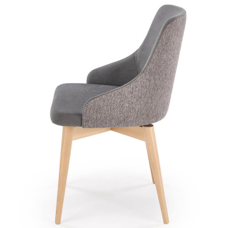 MALAGA HALMAR Swivel Upholstered Wooden Dining Chair in Grey Fabric with Beech Legs