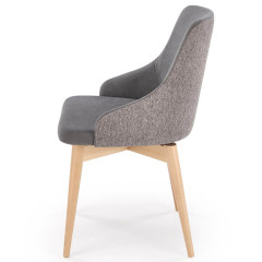 MALAGA HALMAR Swivel Upholstered Wooden Dining Chair in Grey Fabric with Beech Legs