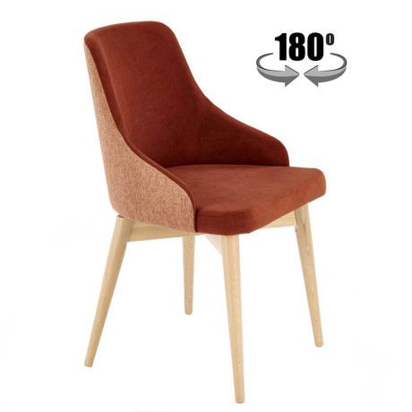MALAGA HALMAR Swivel Upholstered Wooden Dining Chair in Cinnamon Fabric with Beech Legs