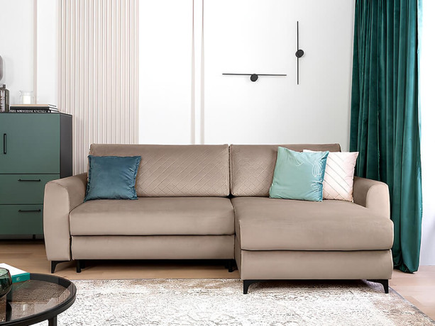 NELIA LUX 2DL BRW Corner Sofa Bed Beige