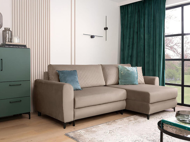 NELIA LUX 2DL BRW Corner Sofa Bed Beige