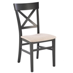 TUTTI 2 HALMAR Upholstered Wooden Dining Chair in White Fabric with Black Frame and Cross Backrest