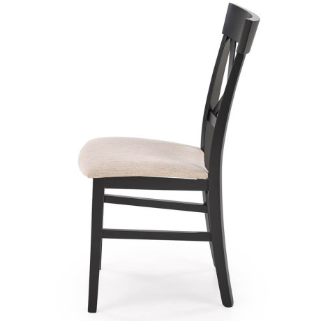 TUTTI 2 HALMAR Upholstered Wooden Dining Chair in White Fabric with Black Frame and Cross Backrest
