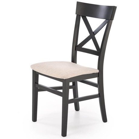 TUTTI 2 HALMAR Upholstered Wooden Dining Chair in White Fabric with Black Frame and Cross Backrest