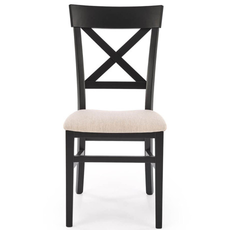 TUTTI 2 HALMAR Upholstered Wooden Dining Chair in White Fabric with Black Frame and Cross Backrest