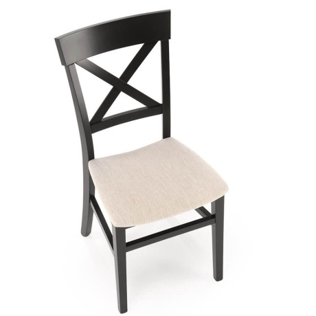 TUTTI 2 HALMAR Upholstered Wooden Dining Chair in White Fabric with Black Frame and Cross Backrest