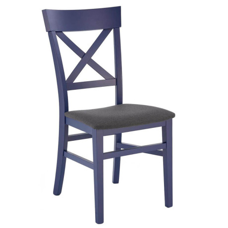 TUTTI 2 HALMAR Upholstered Wooden Dining Chair in Black Fabric with Blue Frame and Cross Backrest