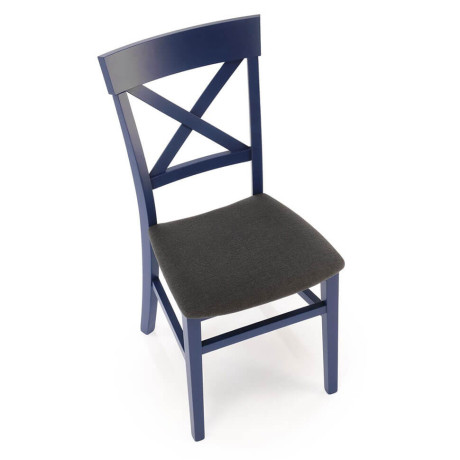 TUTTI 2 HALMAR Upholstered Wooden Dining Chair in Black Fabric with Blue Frame and Cross Backrest