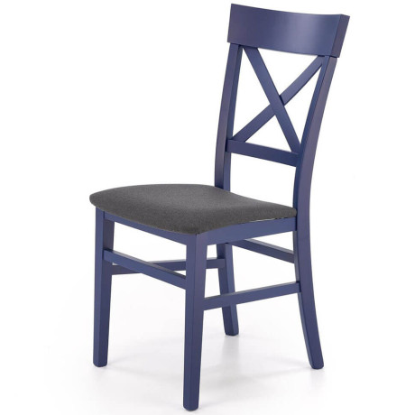TUTTI 2 HALMAR Upholstered Wooden Dining Chair in Black Fabric with Blue Frame and Cross Backrest