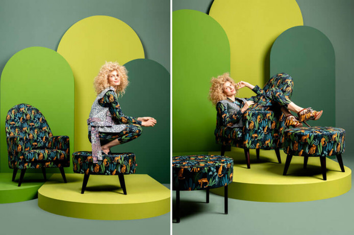 EMILLY H BRW Pouf Print Jungle