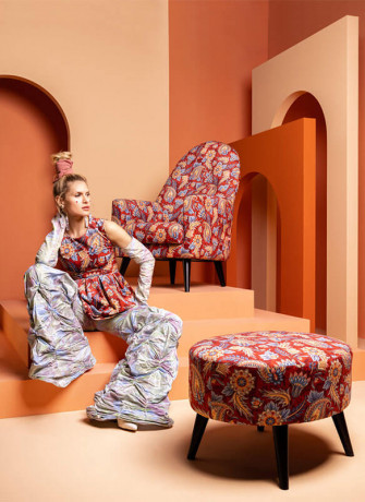 EMILLY H BRW Pouf Print Orient