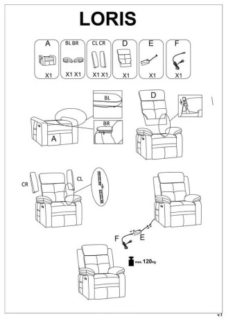LORIS HALMAR Electric Recliner Armchair Beige with USB Port