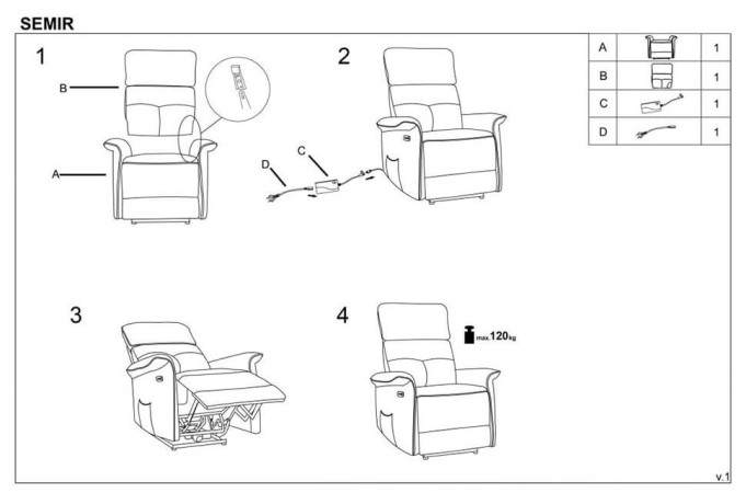 SEMIR HALMAR Electric Recliner Armchair Blue with USB Port